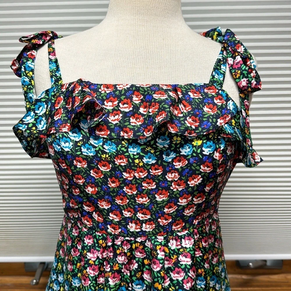J. Crew Silk Blue Multi Color Floral Tiered Sleeveless Midi Dress Size 6